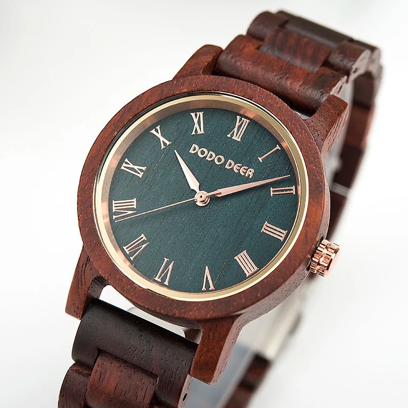 Ladies Watch With Real Wood Wristband - Analog Quartz Wristwatches For Women Women With Roman Numeral Face