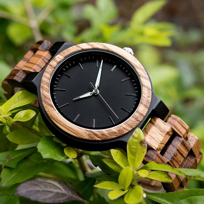 Unisex His And Her Watches - Classic Analog Quartz Movement Wooden Wristwatch