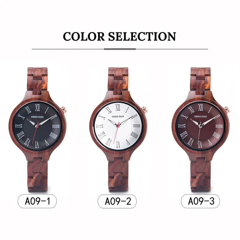 Simple Wooden Quartz Analog Wrist Watch For Women - Round Face With Roman Numerals