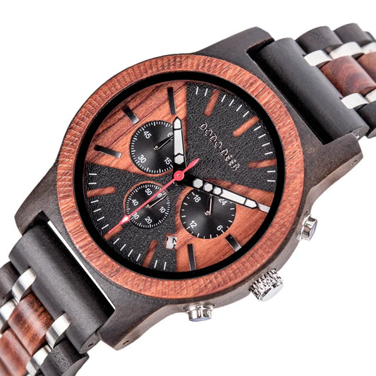 Classic Wood Stop Watches for Men Quartz Wristwach Male Display Date Chronograph Complete Calendar Gift Box Wholesale Dropship