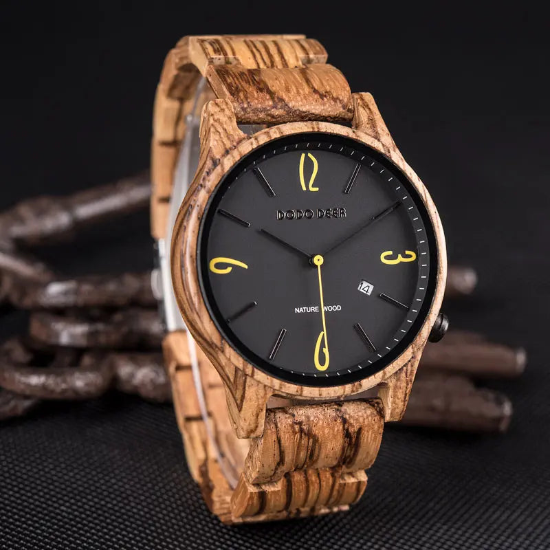 Men’s Wooden Wristwatch - Fashionable Classic Analog Face