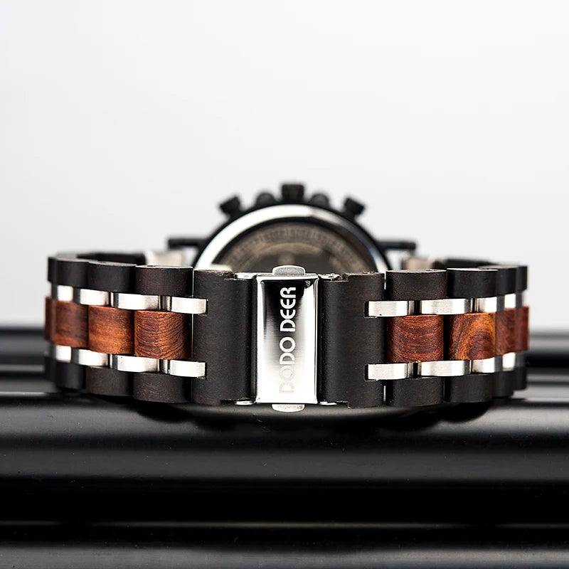 Classic Fashion Men’s Wooden Watch - Red Sandalwood Chronograph Quartz Movement Wristwatch