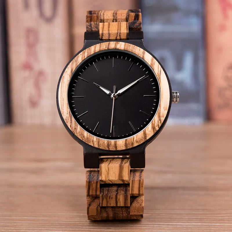 Unisex His And Her Watches - Classic Analog Quartz Movement Wooden Wristwatch