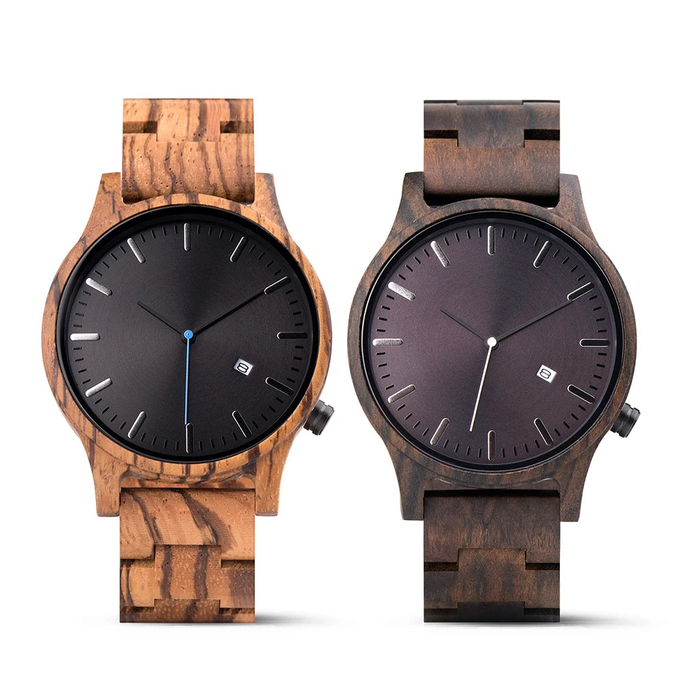 Wooden Watch For Men With Auto Date Round Analog Face - Classic Style And Quartz Movement