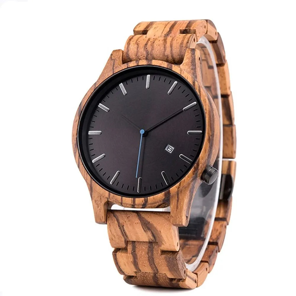 Wooden Watch For Men With Auto Date Round Analog Face - Classic Style And Quartz Movement