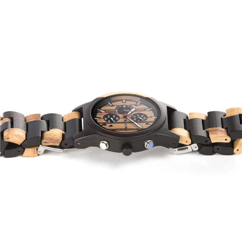 Men’s Quartz Wooden Watch With Luminous Hands And Round Face - Sports Style Wristwatch With Analog Time And Date Display