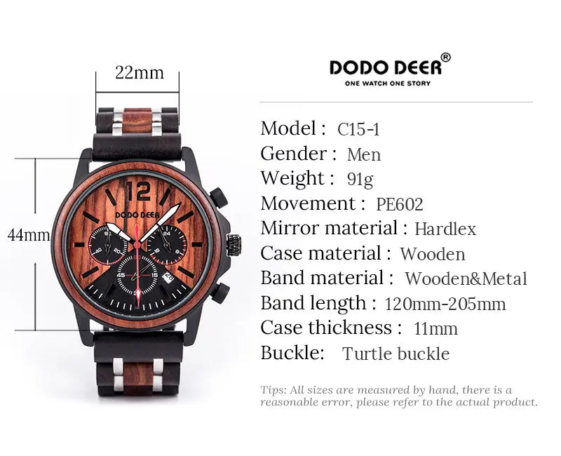 Men’s Stainless Steel And Wood Wrist Watch - Chronographic Sports Face With Analog Date And Time Display
