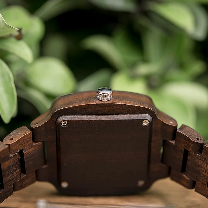 Retro Unisex Wooden Watch for Men or Women - Square Analog Face Unique Hands