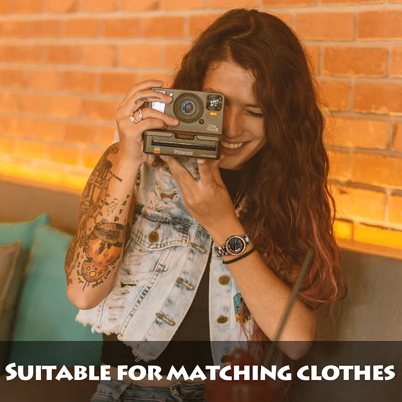 Women’s Fashion Quartz Wristwatches - Analog Face With Date Display - Real Wood Colorful Banded Timepiece For Ladies