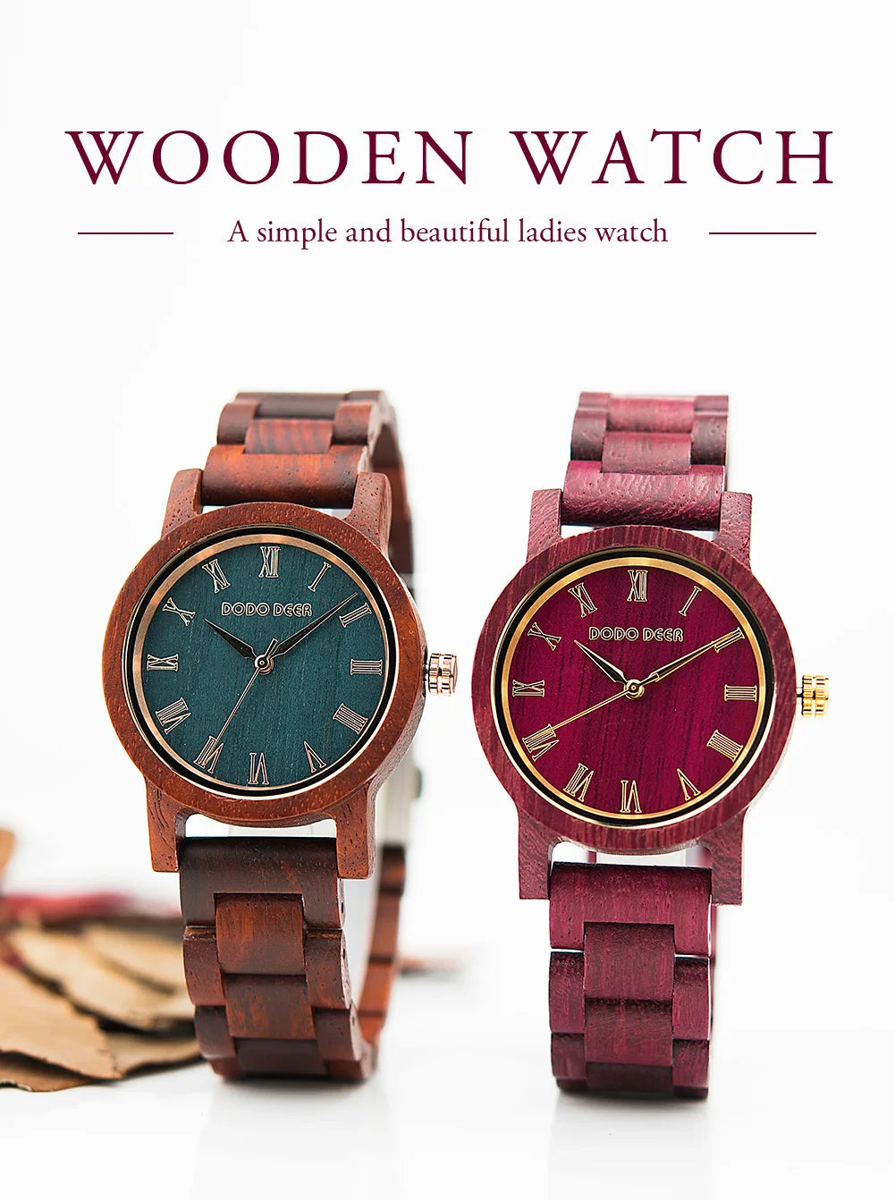 Ladies Watch With Real Wood Wristband - Analog Quartz Wristwatches For Women Women With Roman Numeral Face