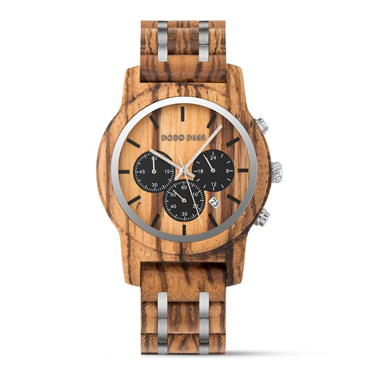 Mens Quartz Movement Wooden Wristwatch - Chronograph Luxury Stopwatch Auto Date Timepiece