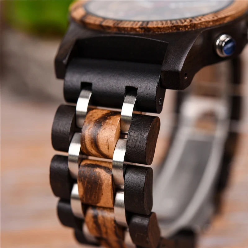 Men’s Chronographic Wooden Sports Watch - Date And Time Analog Display With Round Face