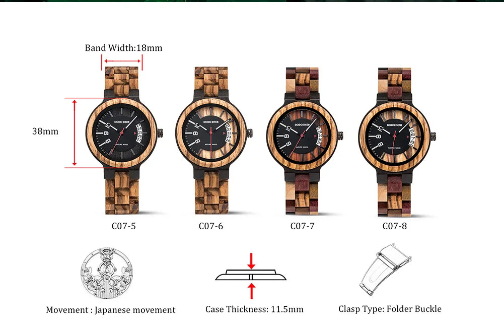 Women’s Fashion Quartz Wristwatches - Analog Face With Date Display - Real Wood Colorful Banded Timepiece For Ladies