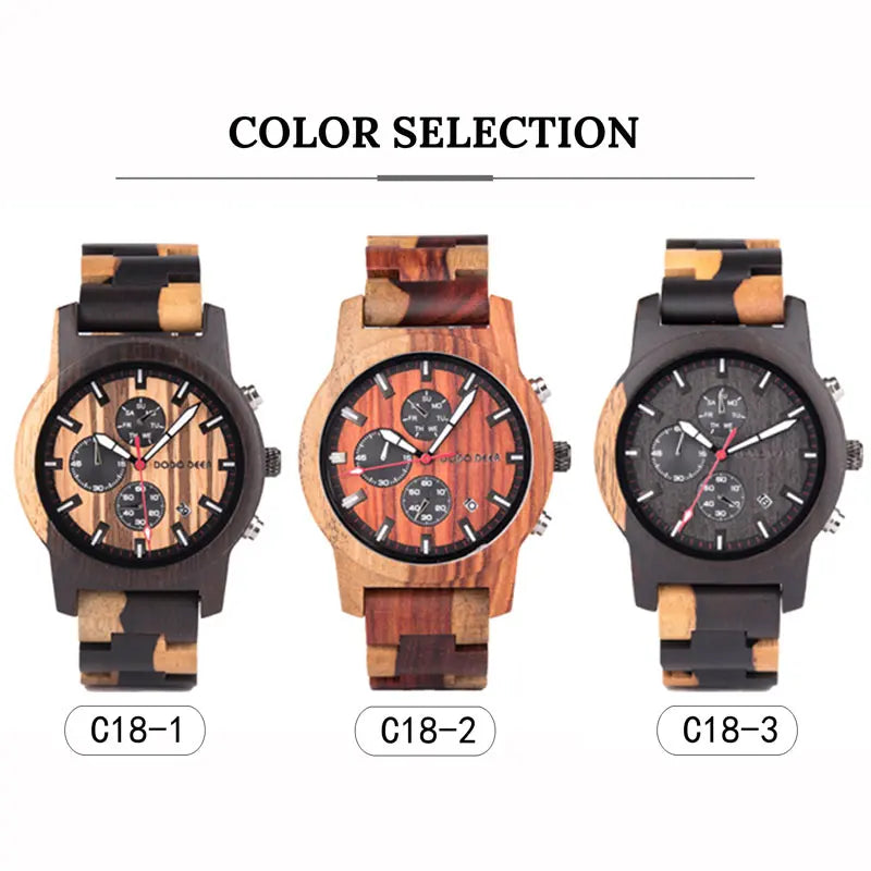 Men’s Quartz Wooden Watch With Luminous Hands And Round Face - Sports Style Wristwatch With Analog Time And Date Display