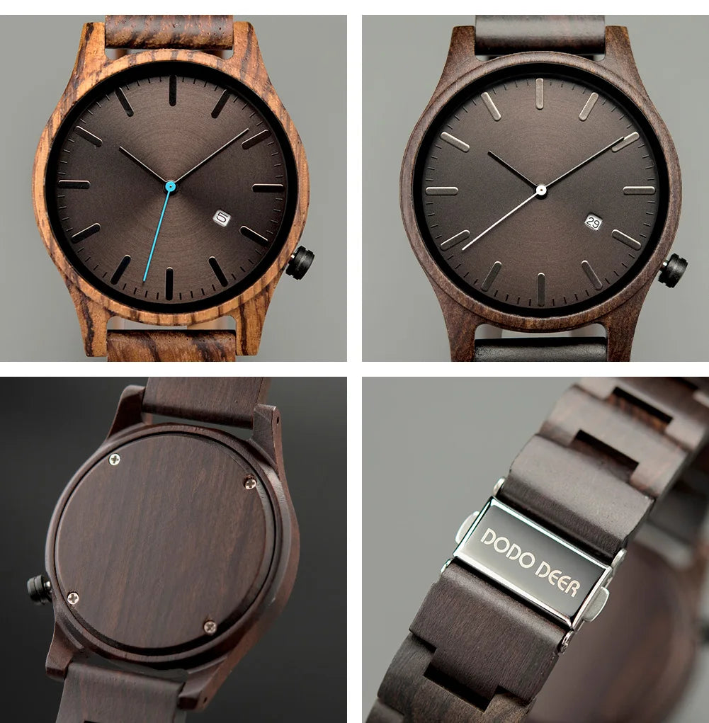 Wooden Watch For Men With Auto Date Round Analog Face - Classic Style And Quartz Movement