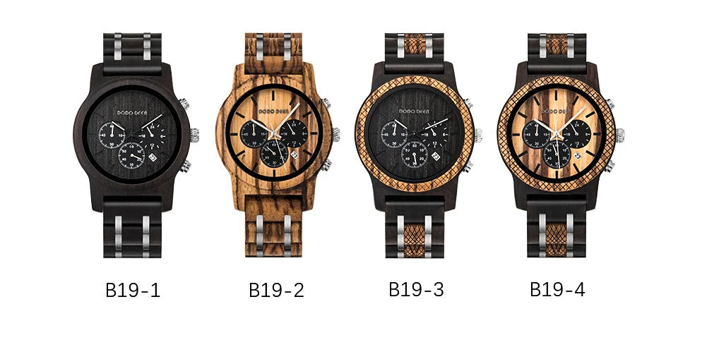 Mens Quartz Movement Wooden Wristwatch - Chronograph Luxury Stopwatch Auto Date Timepiece