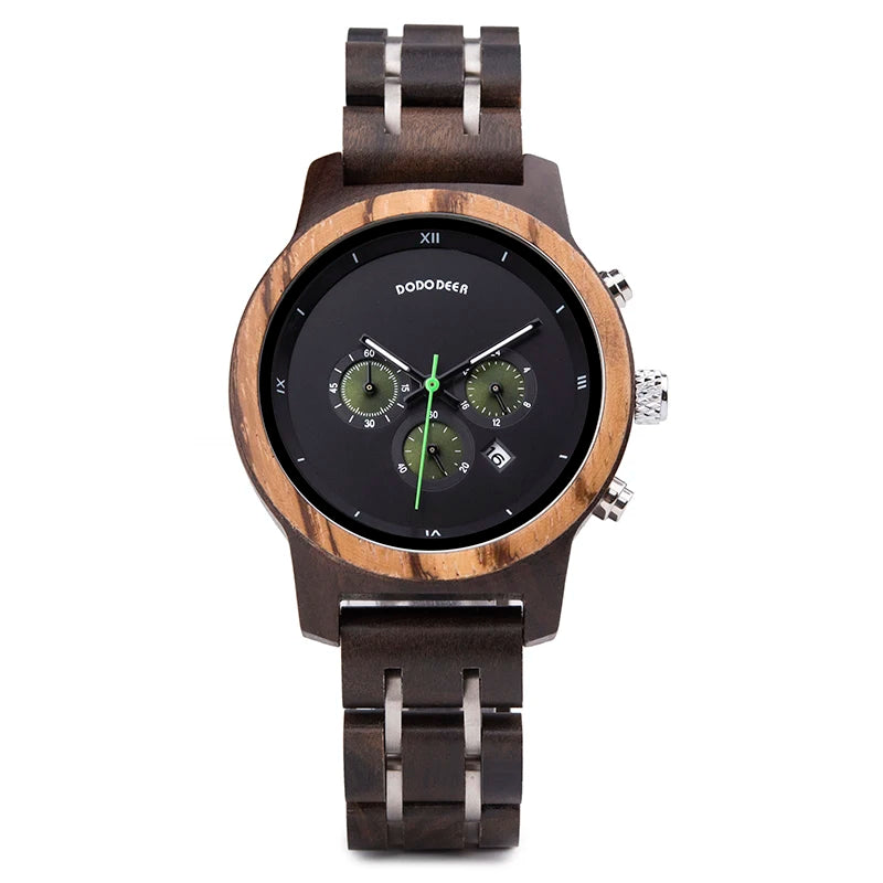 Women’s Wooden Sports Watch - Chronographic Analog Display With Quartz Movement