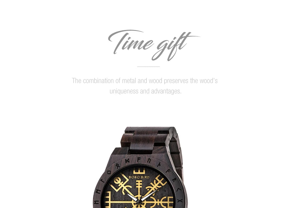 Viking Style Man's Wooden Watches - Vintage Quartz Movement Watch for Men