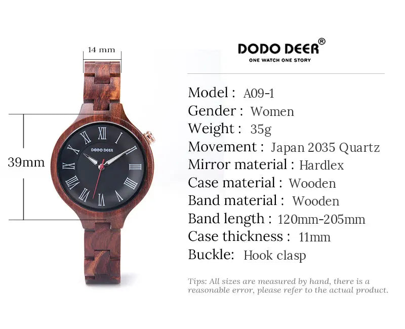 Simple Wooden Quartz Analog Wrist Watch For Women - Round Face With Roman Numerals