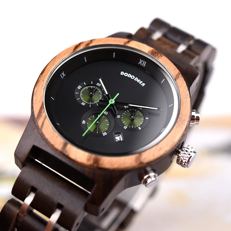 Women’s Wooden Sports Watch - Chronographic Analog Display With Quartz Movement