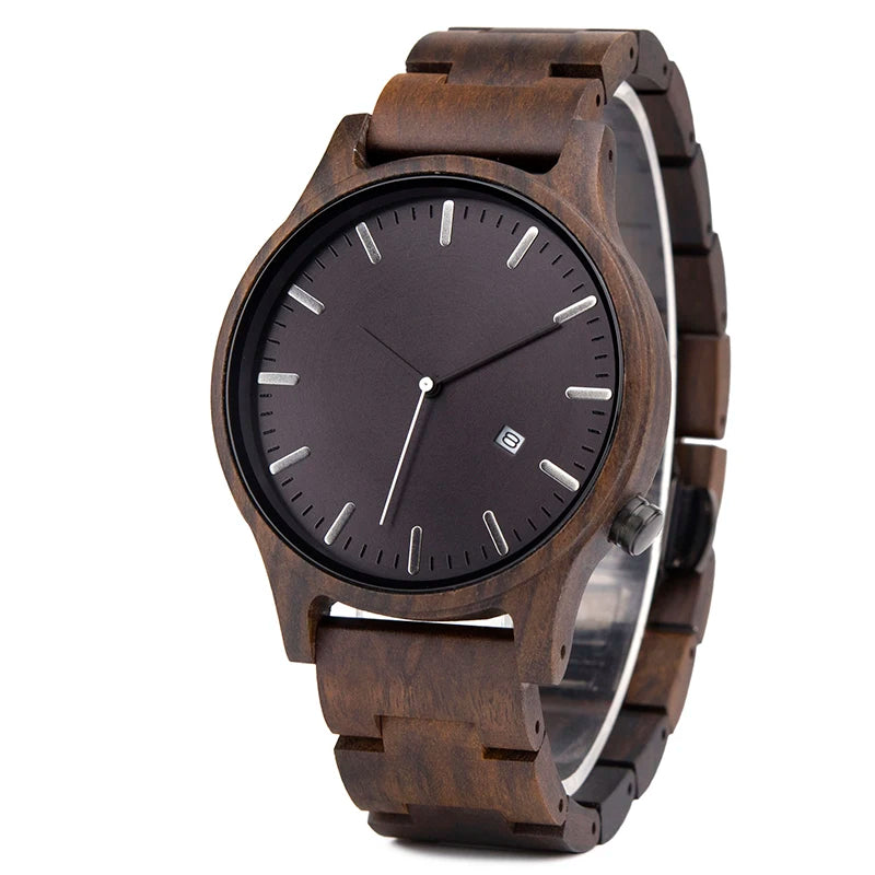 Wooden Watch For Men With Auto Date Round Analog Face - Classic Style And Quartz Movement