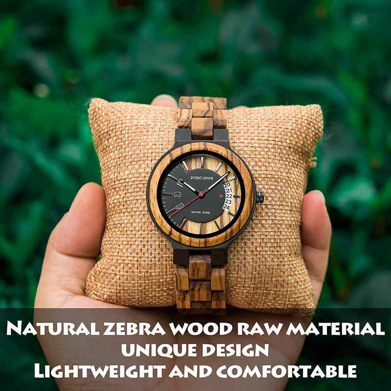 Women’s Fashion Quartz Wristwatches - Analog Face With Date Display - Real Wood Colorful Banded Timepiece For Ladies