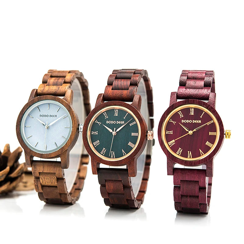 Ladies Watch With Real Wood Wristband - Analog Quartz Wristwatches For Women Women With Roman Numeral Face