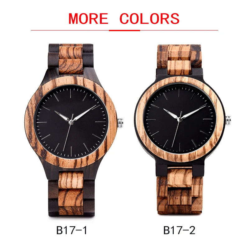 Unisex His And Her Watches - Classic Analog Quartz Movement Wooden Wristwatch