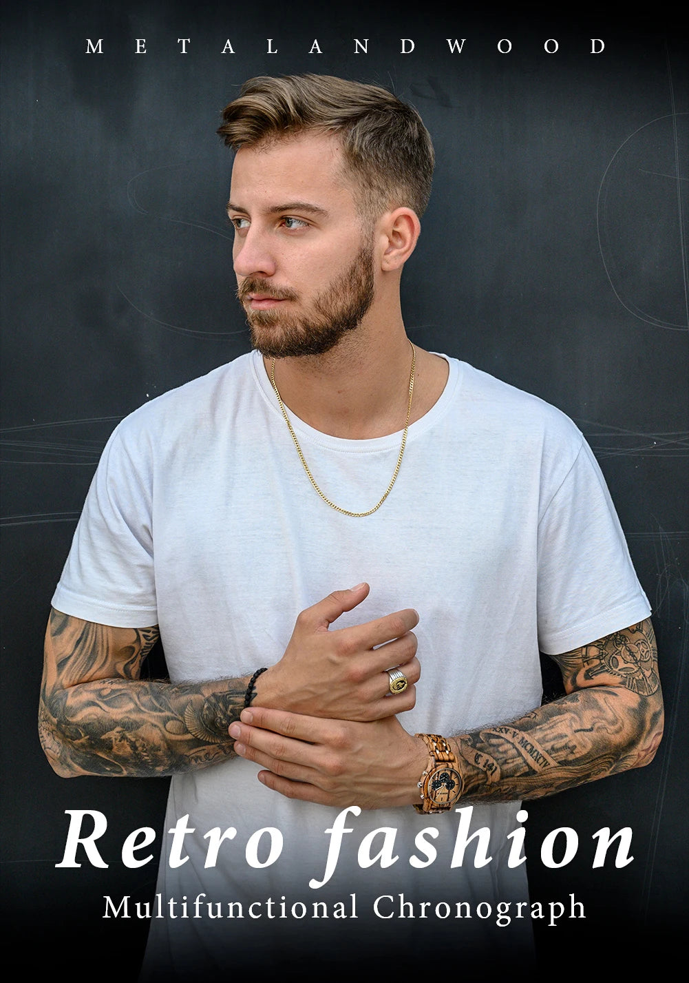 Men’s Wooden Quartz Chronographic Sports Watch - Analog Face With Luminous Hands And Time Date Display