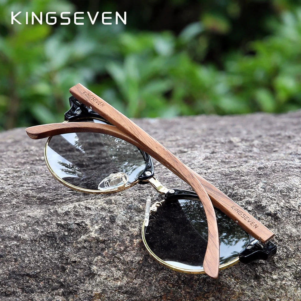 Men’s Polarized Wooden Sunglasses - UV400 Protection With Round Cat Eye Lenses