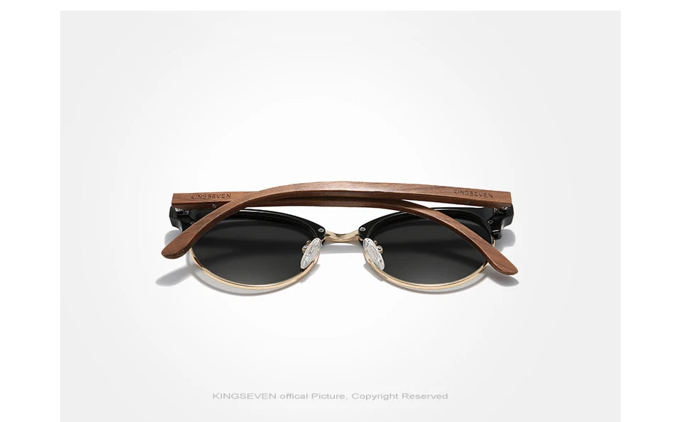 Men’s Polarized Wooden Sunglasses - UV400 Protection With Round Cat Eye Lenses