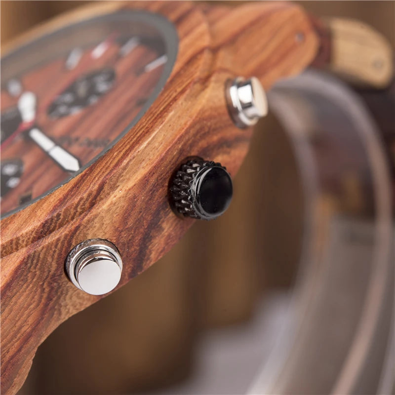 Men’s Quartz Wooden Watch With Luminous Hands And Round Face - Sports Style Wristwatch With Analog Time And Date Display