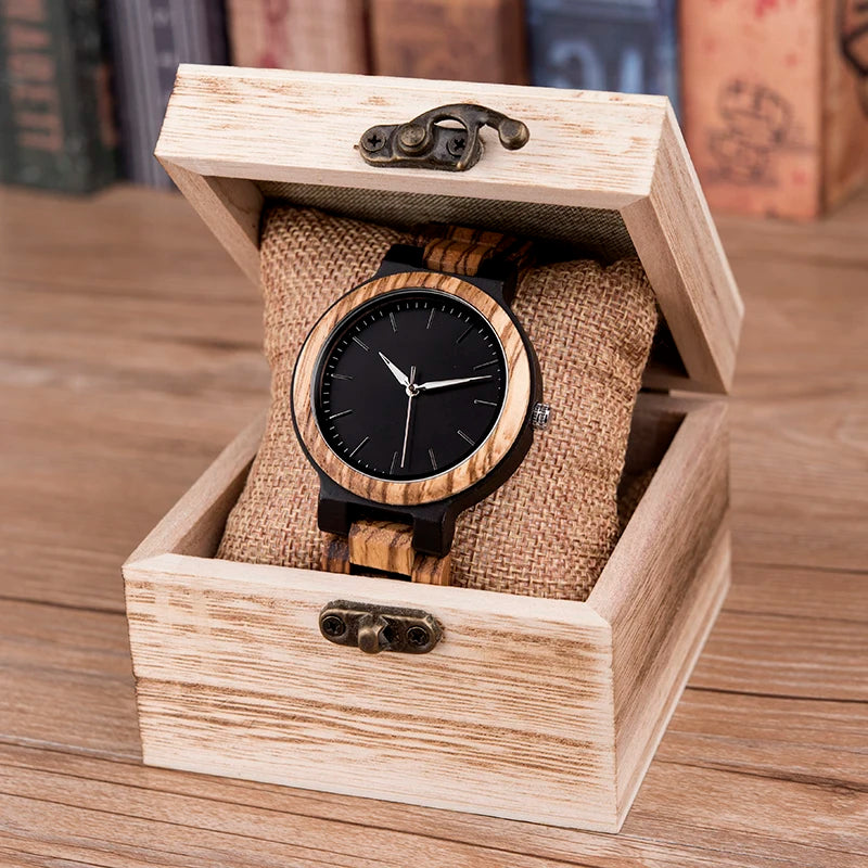 Unisex His And Her Watches - Classic Analog Quartz Movement Wooden Wristwatch