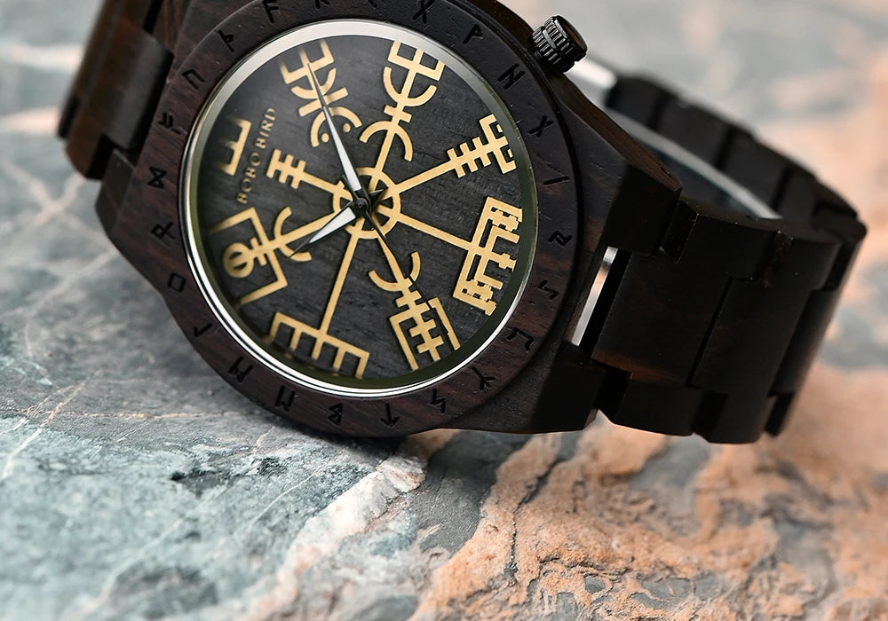Viking Style Man's Wooden Watches - Vintage Quartz Movement Watch for Men