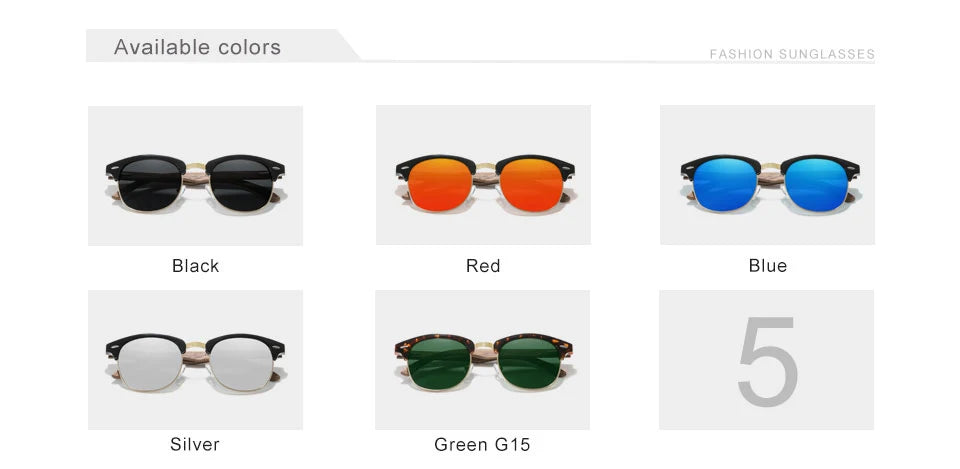 Retro Fashion Sunglasses For Men - Walnut Wooden Frames With Polarized UV400 HD Lenses