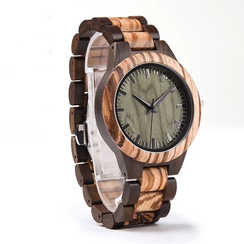 Men’s Luxury Green Sandal Wood Watch - Full Wooden Quartz Movement Handmade Wristwatch