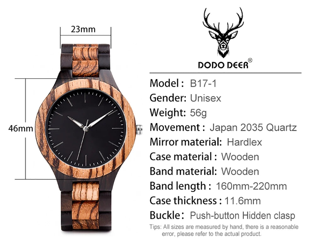 Unisex His And Her Watches - Classic Analog Quartz Movement Wooden Wristwatch