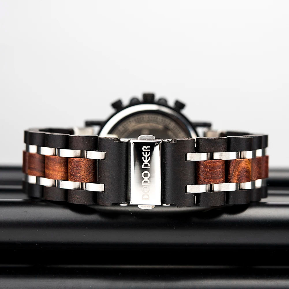 Classic Fashion Men’s Wooden Watch - Red Sandalwood Chronograph Quartz Movement Wristwatch