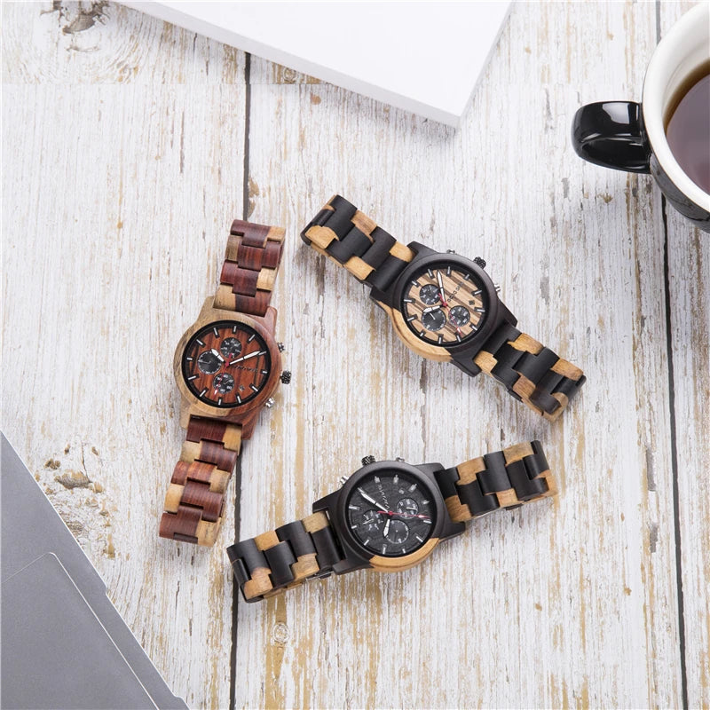 Men’s Quartz Wooden Watch With Luminous Hands And Round Face - Sports Style Wristwatch With Analog Time And Date Display
