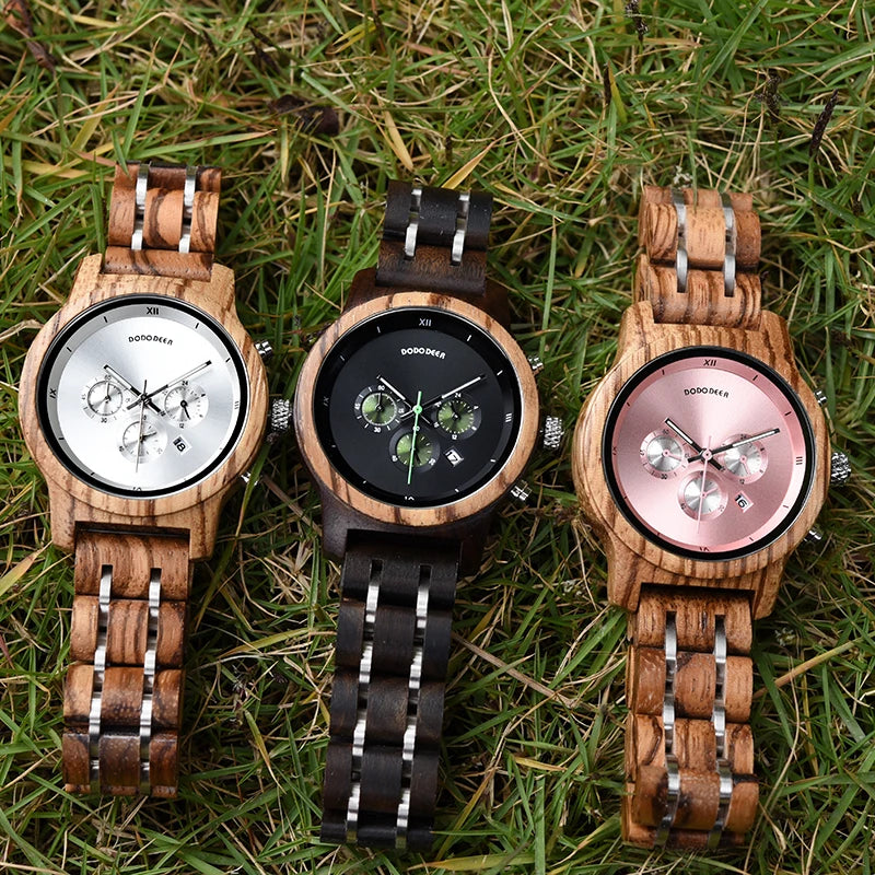 Women’s Wooden Sports Watch - Chronographic Analog Display With Quartz Movement