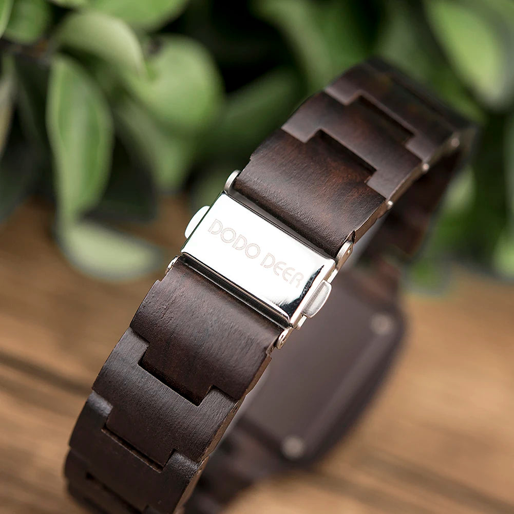 Retro Unisex Wooden Watch for Men or Women - Square Analog Face Unique Hands