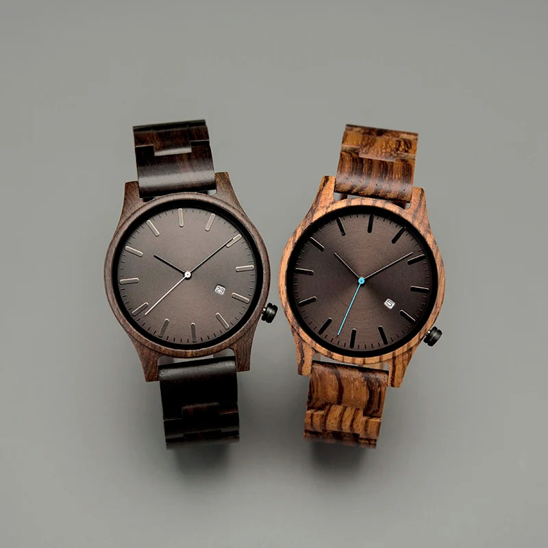 Wooden Watch For Men With Auto Date Round Analog Face - Classic Style And Quartz Movement