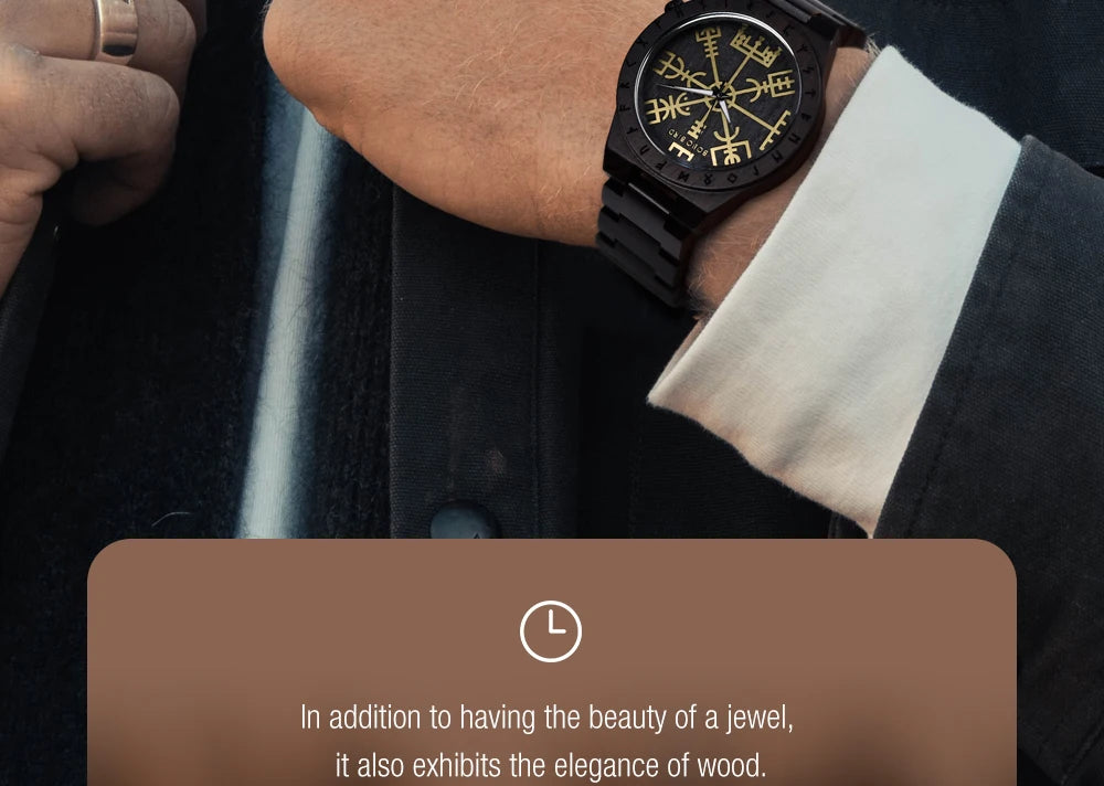 Viking Style Man's Wooden Watches - Vintage Quartz Movement Watch for Men