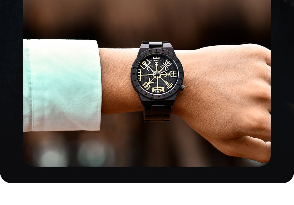 Viking Style Man's Wooden Watches - Vintage Quartz Movement Watch for Men