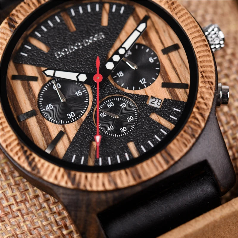 Classic Wood Stop Watches for Men Quartz Wristwach Male Display Date Chronograph Complete Calendar Gift Box Wholesale Dropship