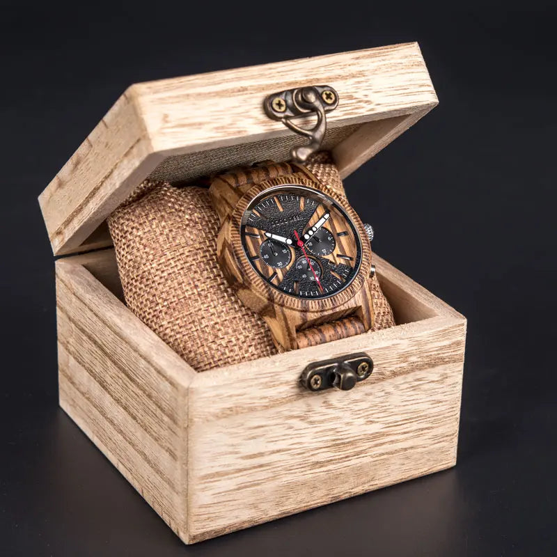 Classic Wood Stop Watches for Men Quartz Wristwach Male Display Date Chronograph Complete Calendar Gift Box Wholesale Dropship
