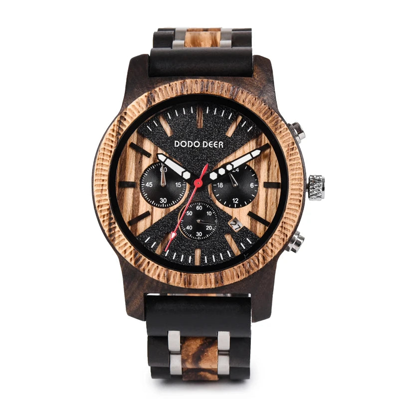 Classic Wood Stop Watches for Men Quartz Wristwach Male Display Date Chronograph Complete Calendar Gift Box Wholesale Dropship