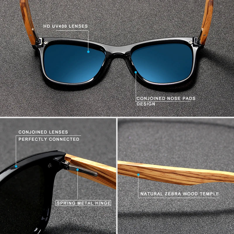 Sunglasses For Men With Mirror Lenses - UV400 Polarized And Square Bamboo Frames