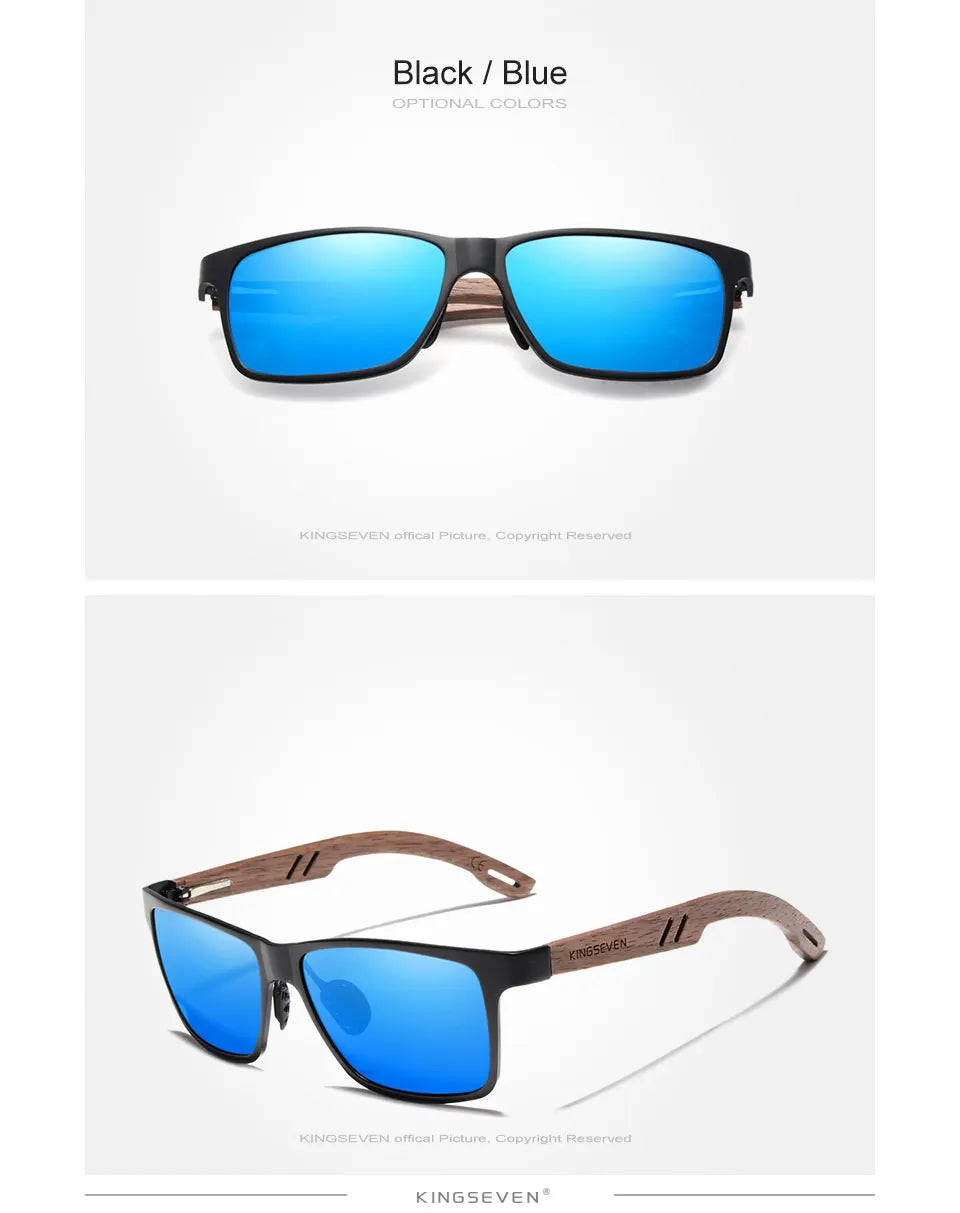 Men’s Retro Style Wooden Sunglasses - Rectangle Frame With UV400 Polarized Mirror Lens