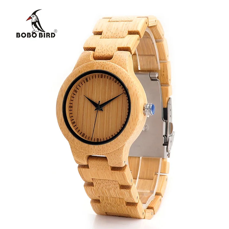 Women's Bamboo Wooden Wrist Watch With Full Wood Links Ladies Unique Casual Quartz Watch